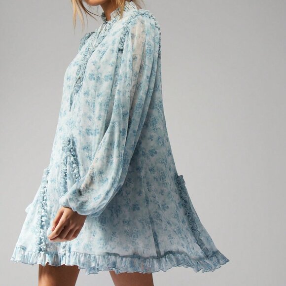 Baby Blue Boho Women's Smocked Floral Mini Dress - Picture 5 of 5